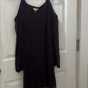 Xhilaration Dark Plum Lace Cold-Shoulder Dress